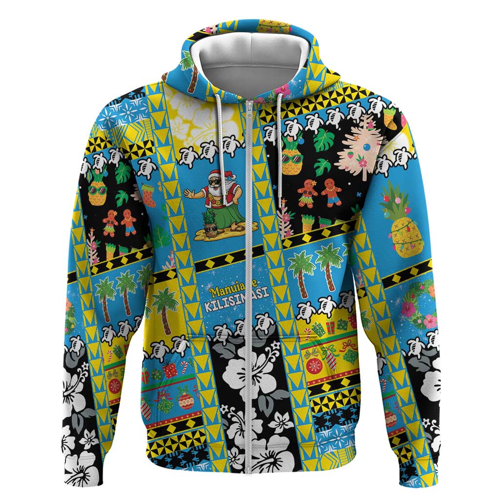 Tuvalu Christmas Zip Hoodie Festive Beach Vibes LT05 Zip Hoodie Blue - Polynesian Pride