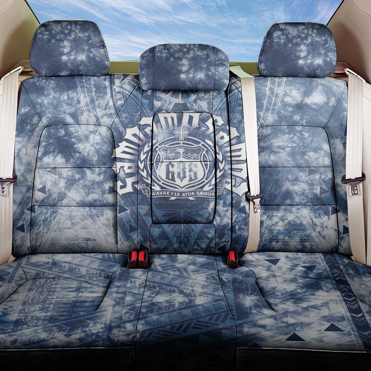 Samoa 685 Back Car Seat Cover Polynesian Pattern Tie Dye Style LT05 One Size Blue - Polynesian Pride