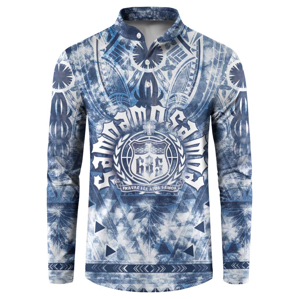 Samoa 685 Button Sweatshirt Polynesian Pattern Tie Dye Style LT05 Blue - Polynesian Pride