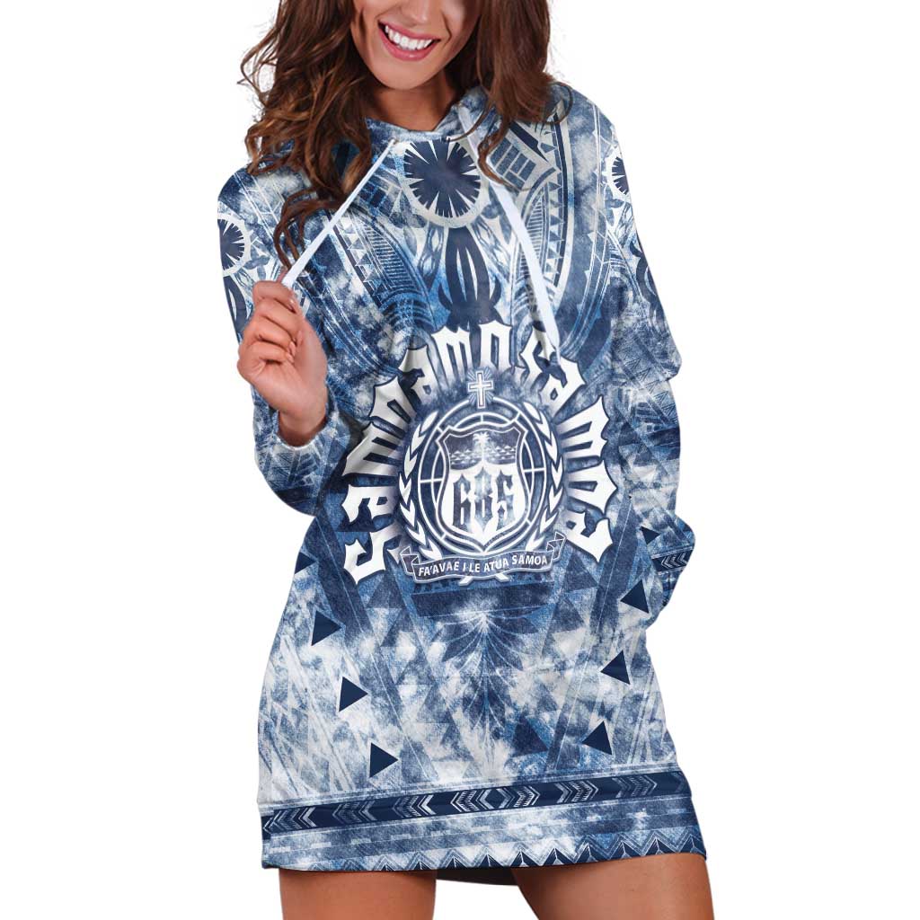 Samoa 685 Hoodie Dress Polynesian Pattern Tie Dye Style LT05 Blue - Polynesian Pride