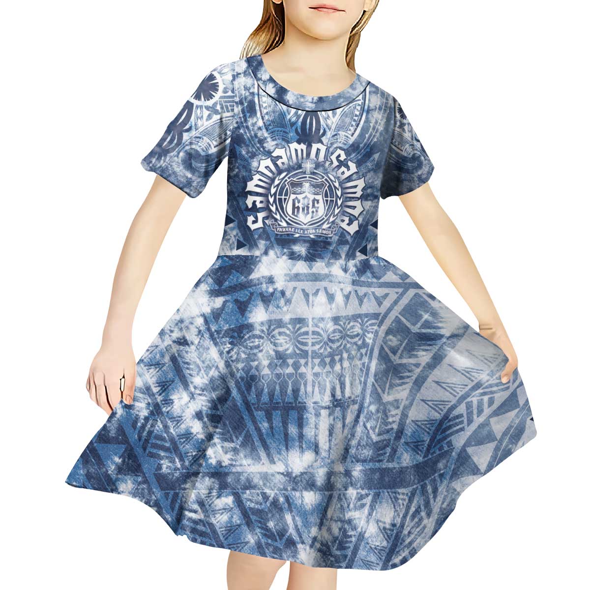 Samoa 685 Kid Short Sleeve Dress Polynesian Pattern Tie Dye Style LT05 - Polynesian Pride
