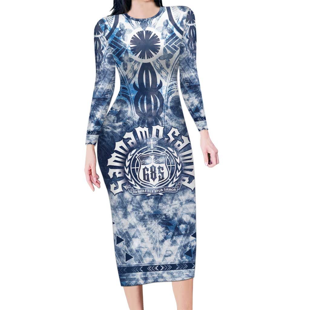 Samoa 685 Long Sleeve Bodycon Dress Polynesian Pattern Tie Dye Style