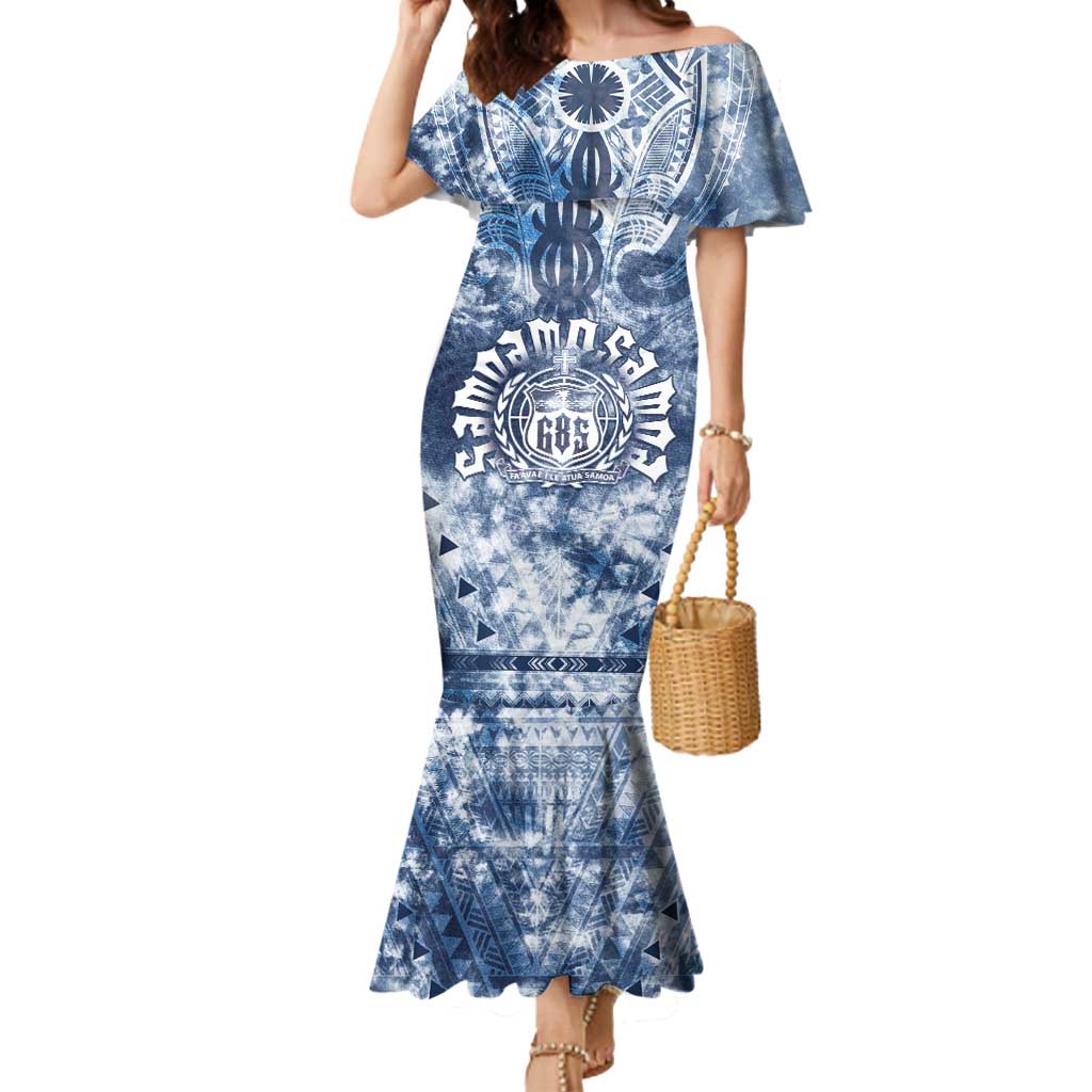 Samoa 685 Mermaid Dress Polynesian Pattern Tie Dye Style LT05 Women Blue - Polynesian Pride