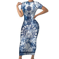 Samoa 685 Short Sleeve Bodycon Dress Polynesian Pattern Tie Dye Style LT05 Long Dress Blue - Polynesian Pride
