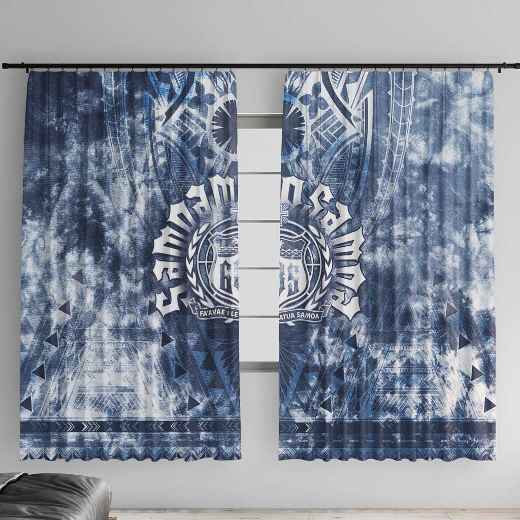 Samoa 685 Window Curtain Polynesian Pattern Tie Dye Style LT05 With Hooks Blue - Polynesian Pride