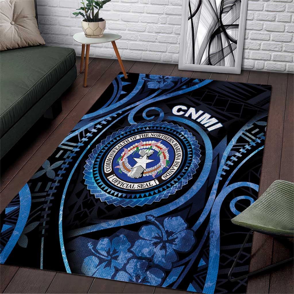 Northern Mariana Islands Area Rug Ocean Floral Pattern LT05 Black - Polynesian Pride