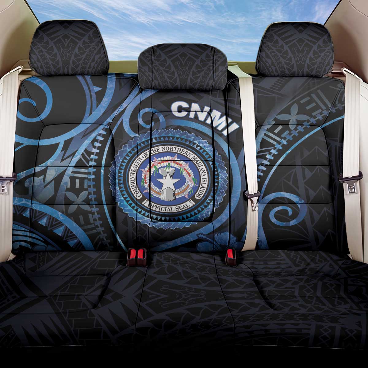 Northern Mariana Islands Back Car Seat Cover Ocean Floral Pattern LT05 One Size Black - Polynesian Pride
