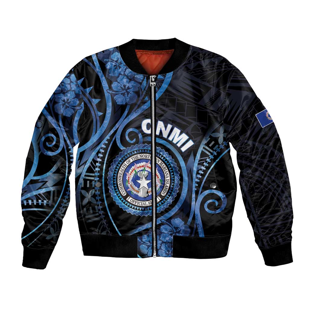 Personalized Northern Mariana Islands Bomber Jacket Ocean Floral Pattern LT05 Unisex Black - Polynesian Pride
