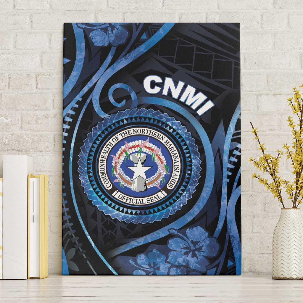Northern Mariana Islands Canvas Wall Art Ocean Floral Pattern LT05 Without Frame Black - Polynesian Pride