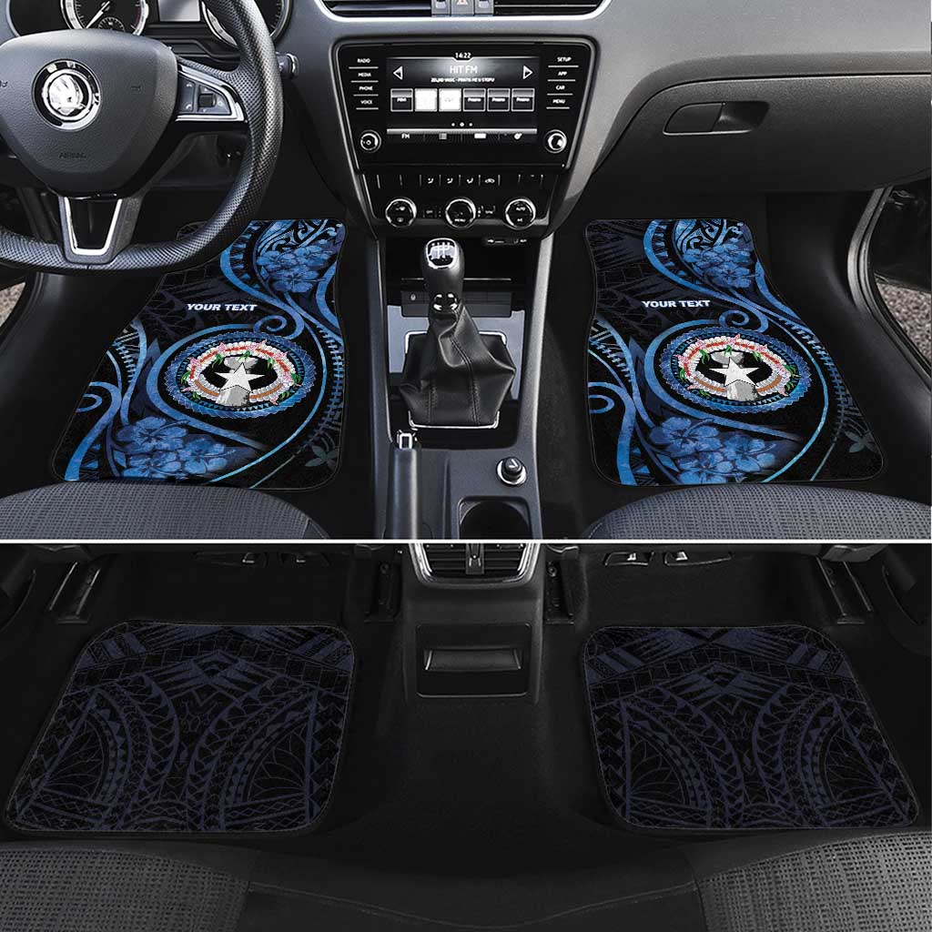 Northern Mariana Islands Car Mats Ocean Floral Pattern LT05 Set 4pcs Black - Polynesian Pride
