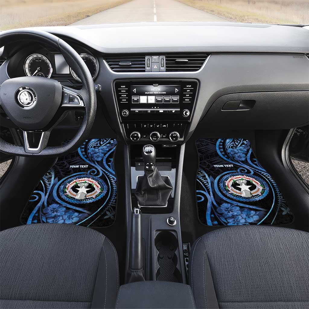 Northern Mariana Islands Car Mats Ocean Floral Pattern LT05 Set 2pcs - Front Black - Polynesian Pride