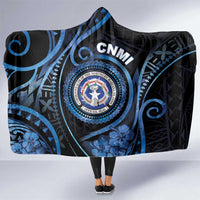 Northern Mariana Islands Hooded Blanket Ocean Floral Pattern LT05 One Size Black - Polynesian Pride