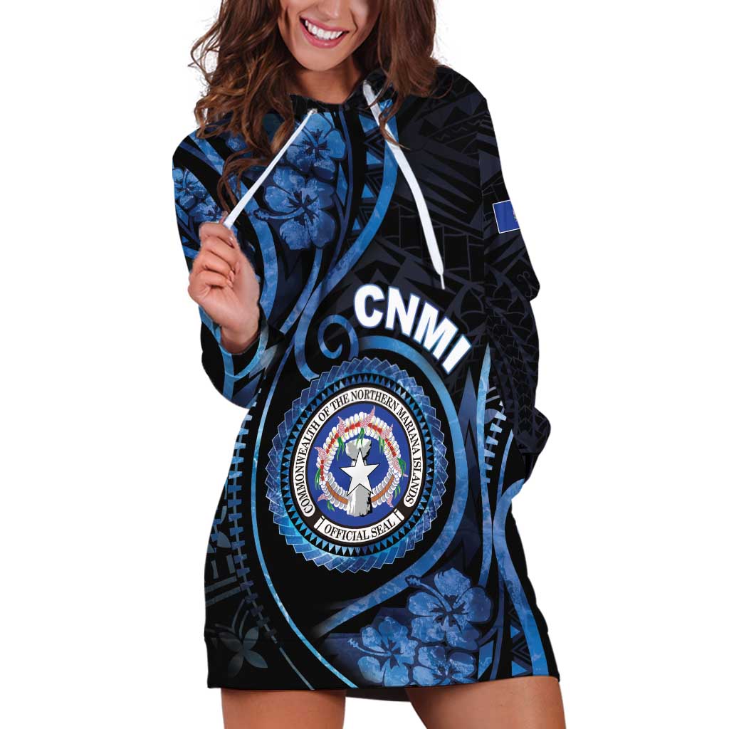Personalized Northern Mariana Islands Hoodie Dress Ocean Floral Pattern LT05 Black - Polynesian Pride