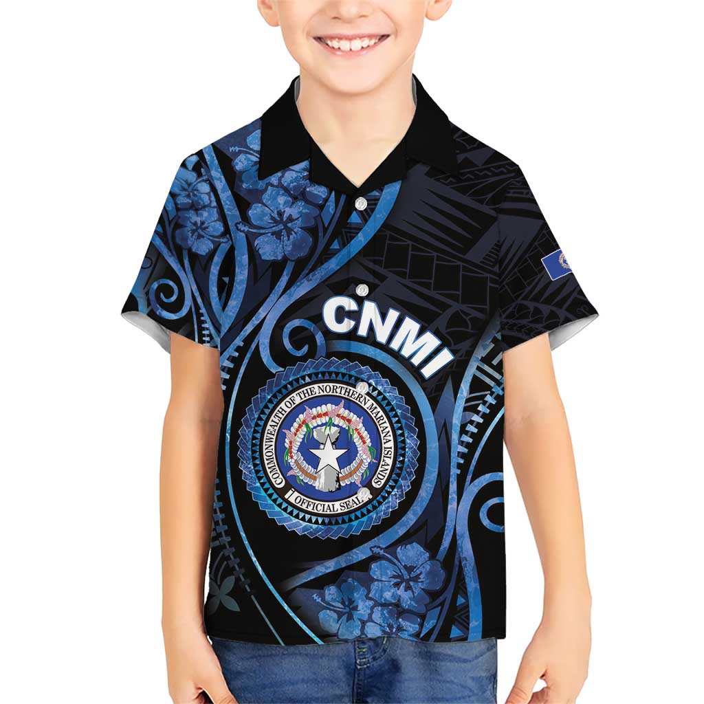 Personalized Northern Mariana Islands Kid Hawaiian Shirt Ocean Floral Pattern LT05 Kid Black - Polynesian Pride