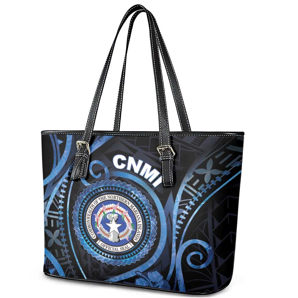 Northern Mariana Islands Leather Tote Bag Ocean Floral Pattern LT05 - Polynesian Pride
