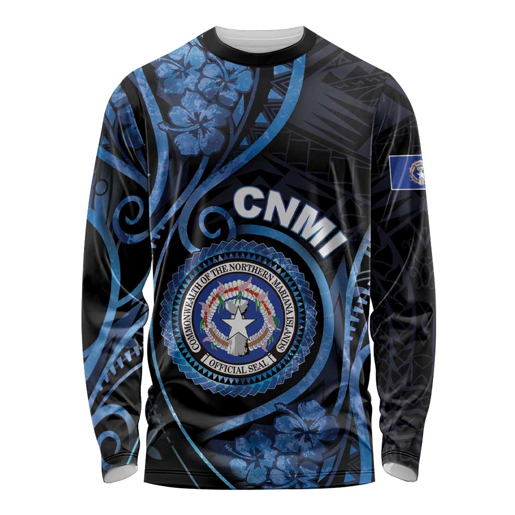 Personalized Northern Mariana Islands Long Sleeve Shirt Ocean Floral Pattern LT05 Unisex Black - Polynesian Pride
