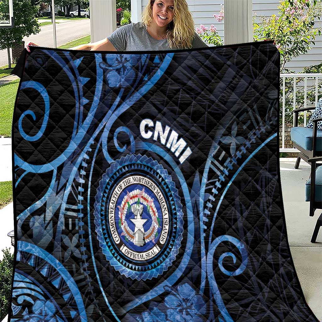 Northern Mariana Islands Quilt Ocean Floral Pattern LT05 Black - Polynesian Pride