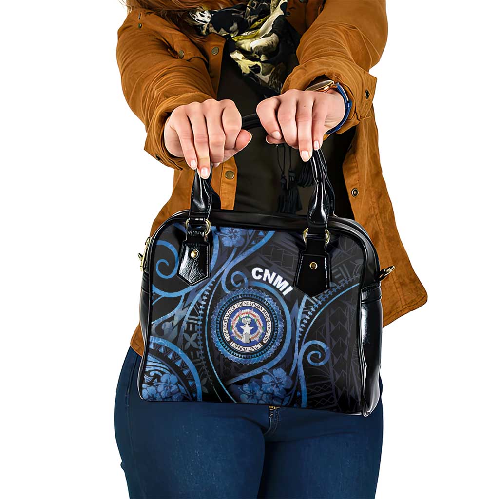 Northern Mariana Islands Shoulder Handbag Ocean Floral Pattern LT05 One Size Black - Polynesian Pride