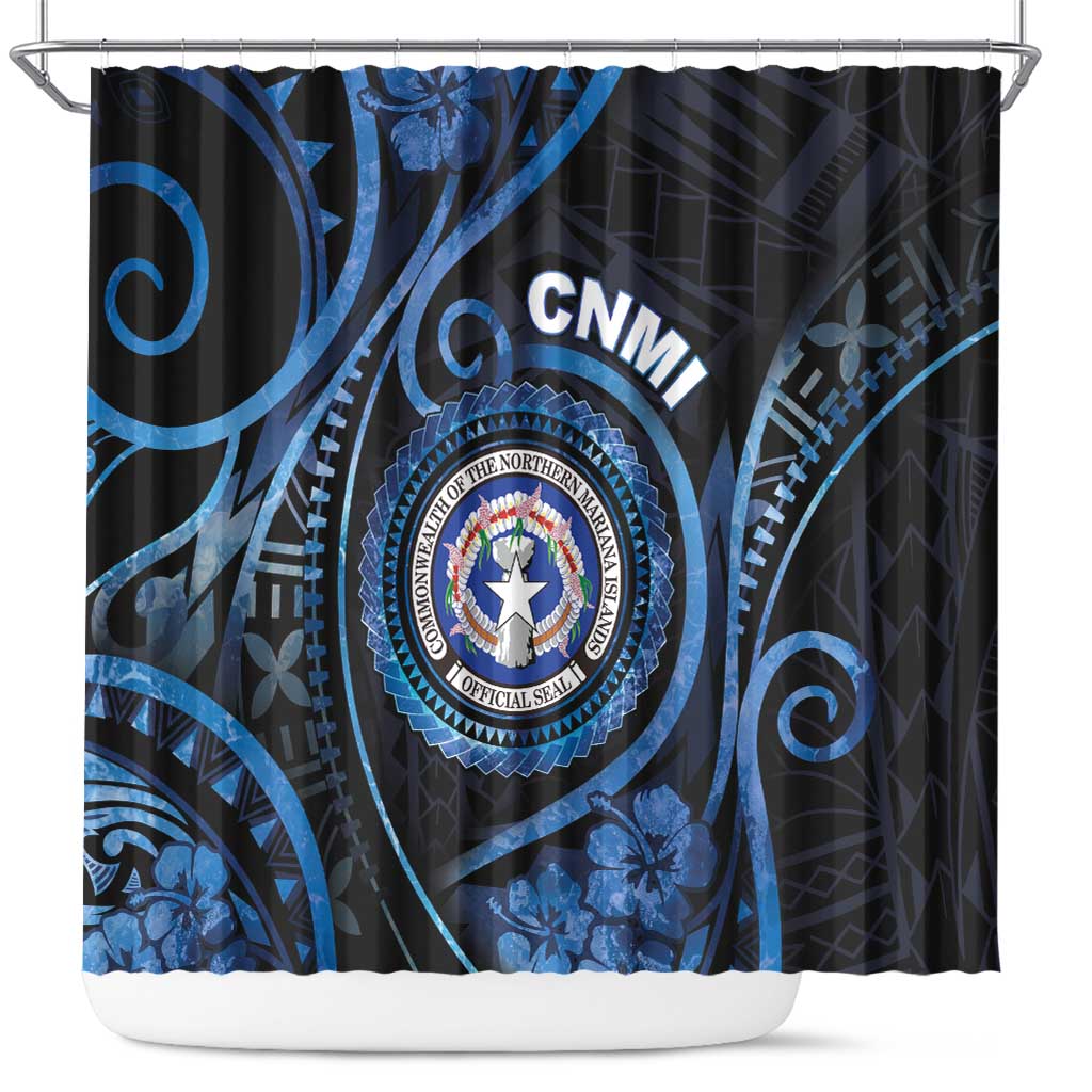 Northern Mariana Islands Shower Curtain Ocean Floral Pattern LT05 Black - Polynesian Pride