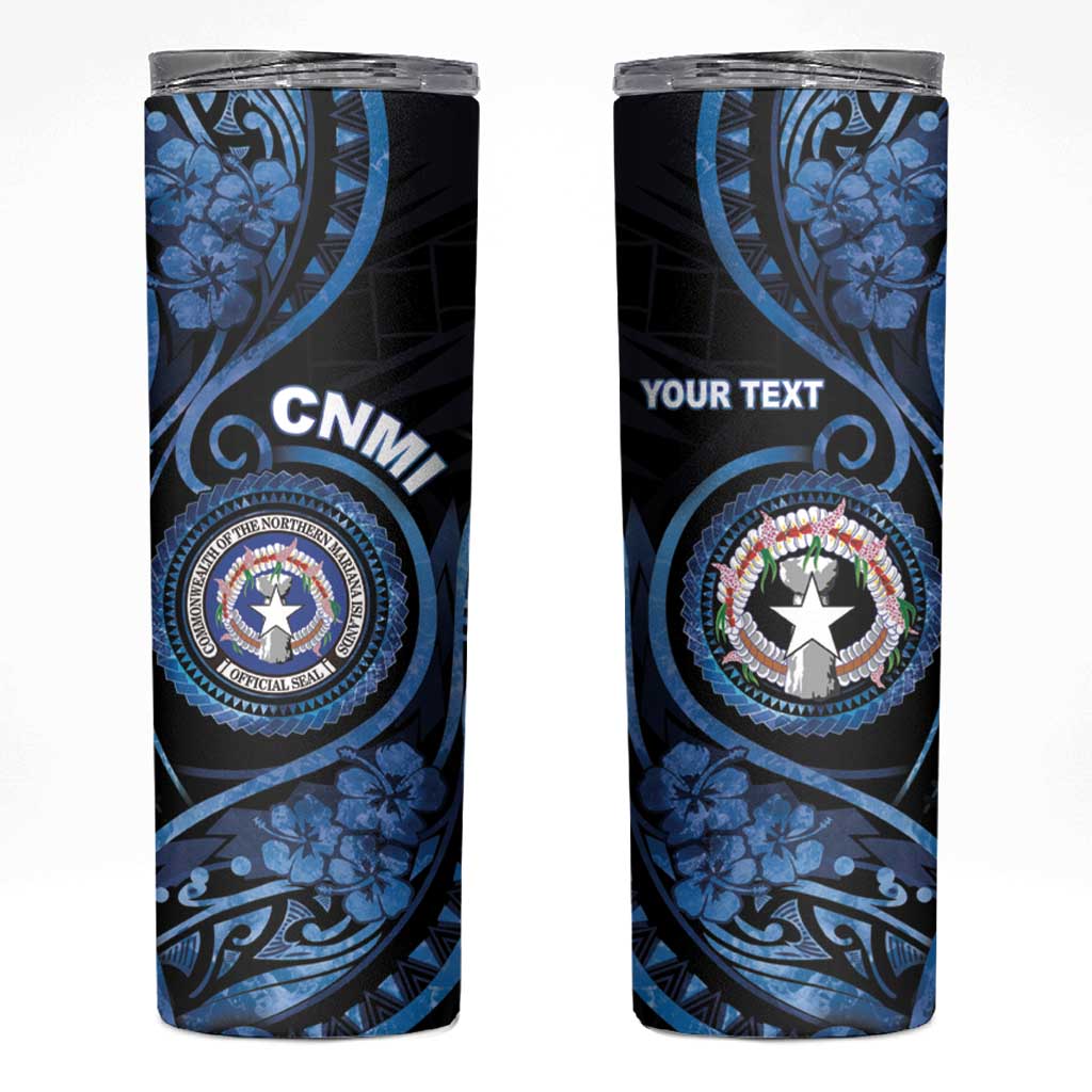 Personalized Northern Mariana Islands Skinny Tumbler Ocean Floral Pattern LT05 Black - Polynesian Pride
