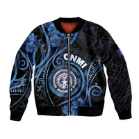 Personalized Northern Mariana Islands Sleeve Zip Bomber Jacket Ocean Floral Pattern LT05 Unisex Black - Polynesian Pride
