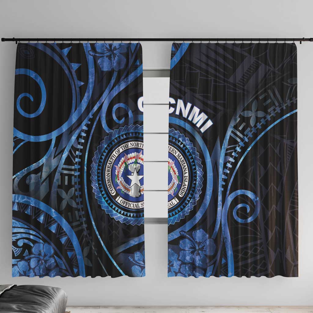 Northern Mariana Islands Window Curtain Ocean Floral Pattern LT05 With Hooks Black - Polynesian Pride
