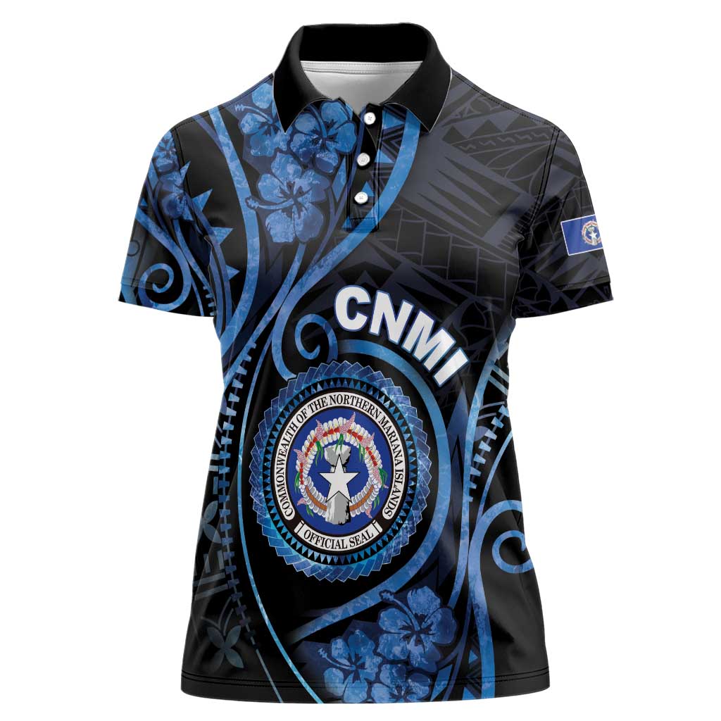 Personalized Northern Mariana Islands Women Polo Shirt Ocean Floral Pattern LT05 Female Black - Polynesian Pride