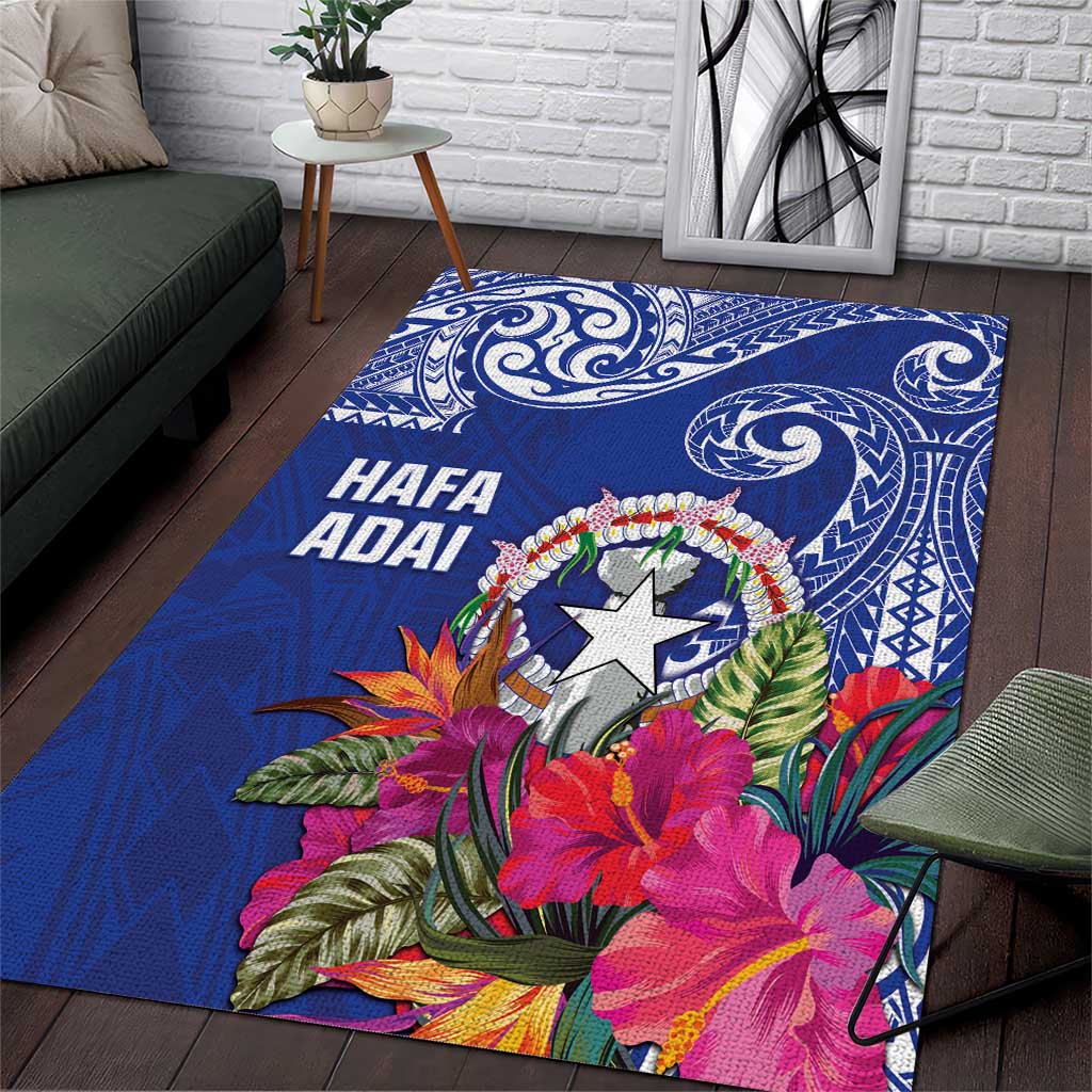Hafa Adai Northern Mariana Islands Area Rug Polynesian Tribal Pattern LT05 Blue - Polynesian Pride