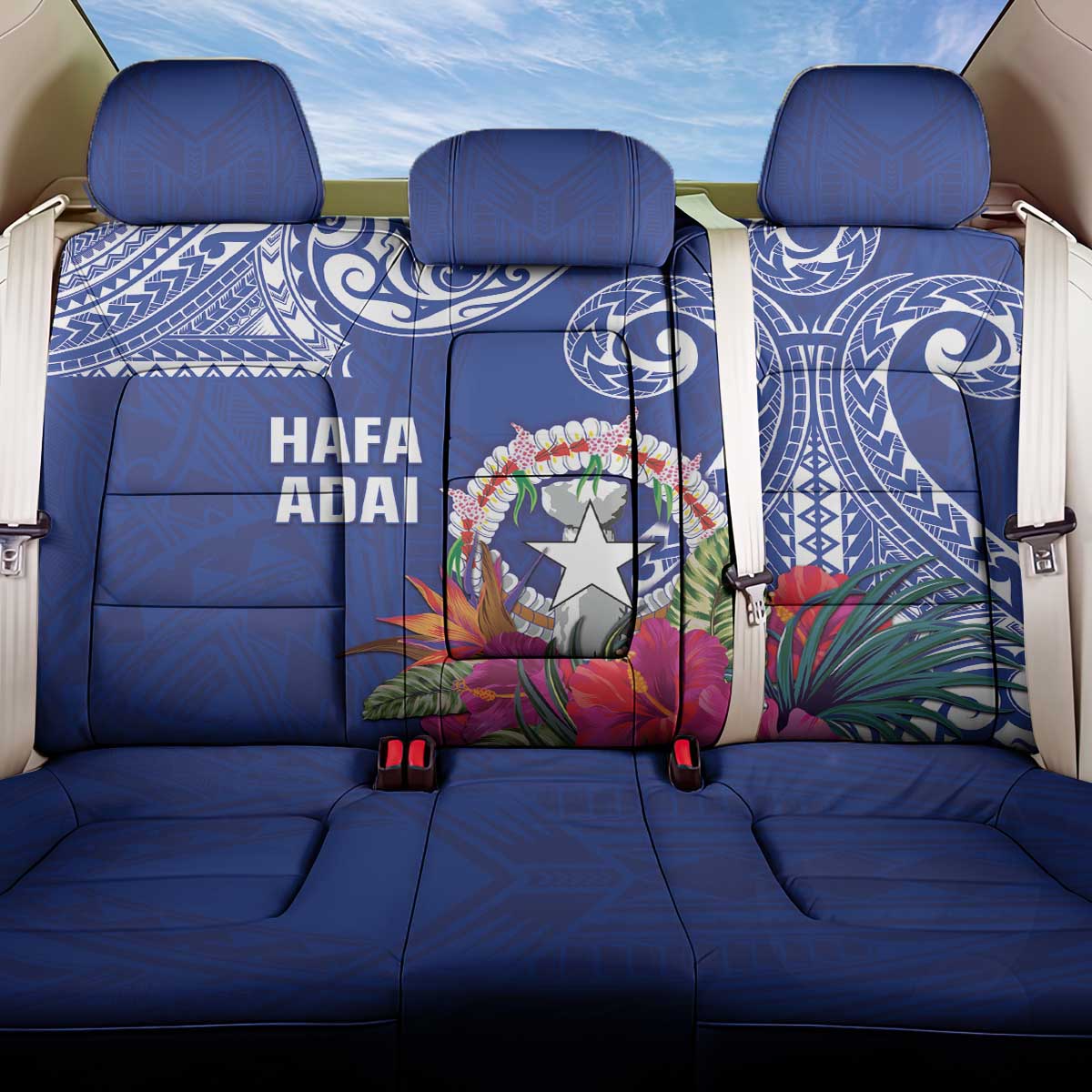Hafa Adai Northern Mariana Islands Back Car Seat Cover Polynesian Tribal Pattern LT05 One Size Blue - Polynesian Pride