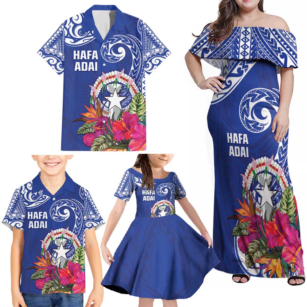 Hafa Adai Northern Mariana Islands Family Matching Off Shoulder Maxi Dress and Hawaiian Shirt Polynesian Tribal Pattern