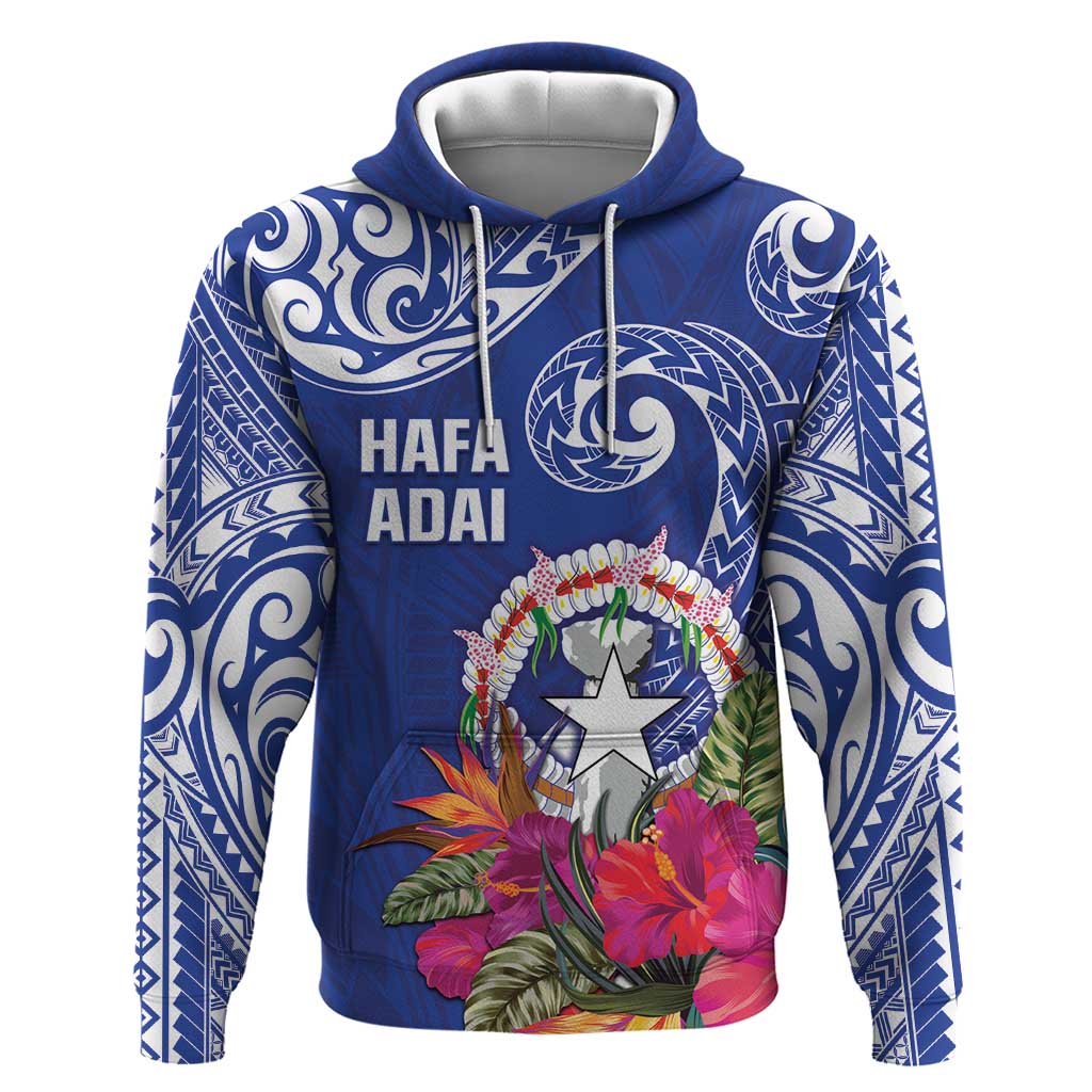 Hafa Adai Northern Mariana Islands Hoodie Polynesian Tribal Pattern LT05 Pullover Hoodie Blue - Polynesian Pride