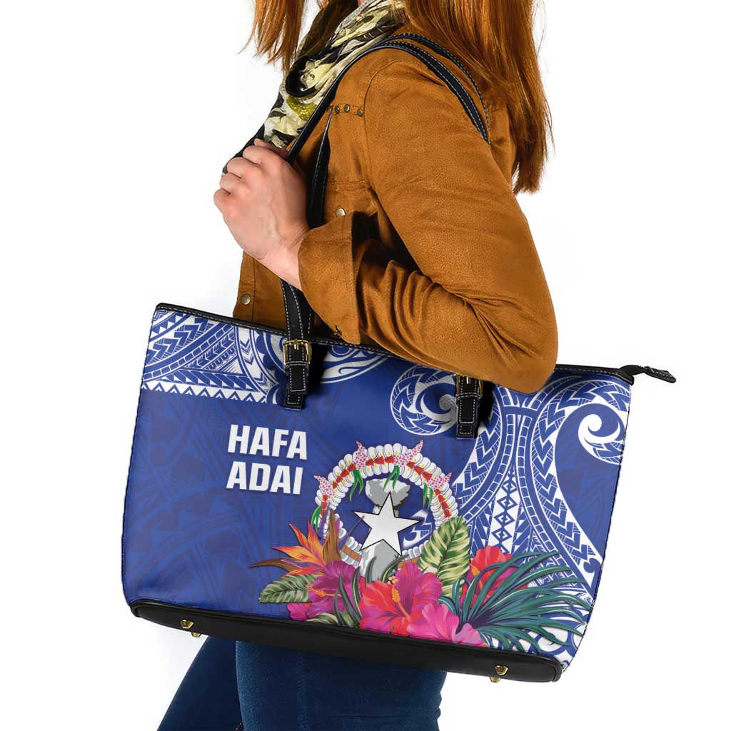 Hafa Adai Northern Mariana Islands Leather Tote Bag Polynesian Tribal Pattern LT05