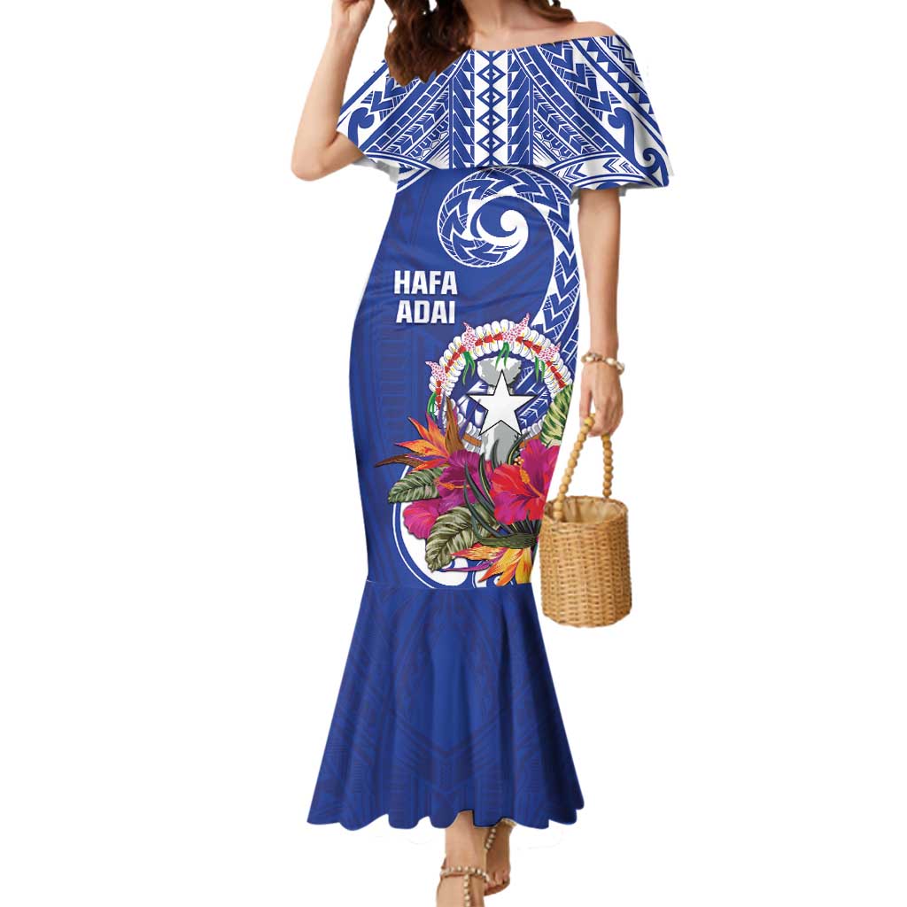 Hafa Adai Northern Mariana Islands Mermaid Dress Polynesian Tribal Pattern LT05 Women Blue - Polynesian Pride