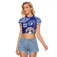 Hafa Adai Northern Mariana Islands Raglan Cropped T Shirt Polynesian Tribal Pattern LT05 Female Blue - Polynesian Pride