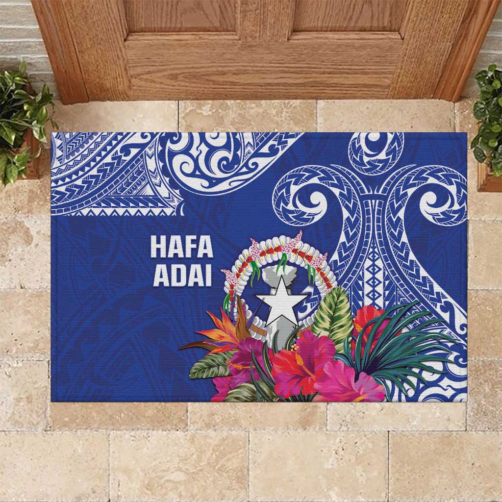 Hafa Adai Northern Mariana Islands Rubber Doormat Polynesian Tribal Pattern LT05 Blue - Polynesian Pride
