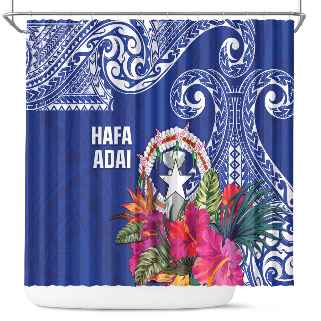 Hafa Adai Northern Mariana Islands Shower Curtain Polynesian Tribal Pattern LT05 Blue - Polynesian Pride