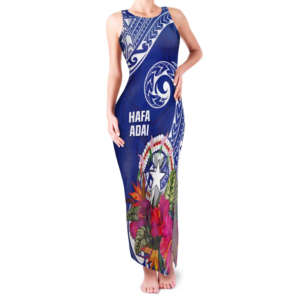 Hafa Adai Northern Mariana Islands Tank Maxi Dress Polynesian Tribal Pattern LT05 Women Blue - Polynesian Pride