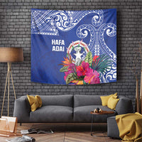 Hafa Adai Northern Mariana Islands Tapestry Polynesian Tribal Pattern LT05 Blue - Polynesian Pride