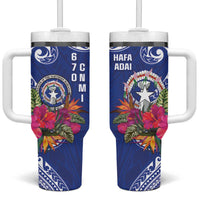 Hafa Adai Northern Mariana Islands Tumbler With Handle Polynesian Tribal Pattern LT05 One Size: 40 oz Blue - Polynesian Pride