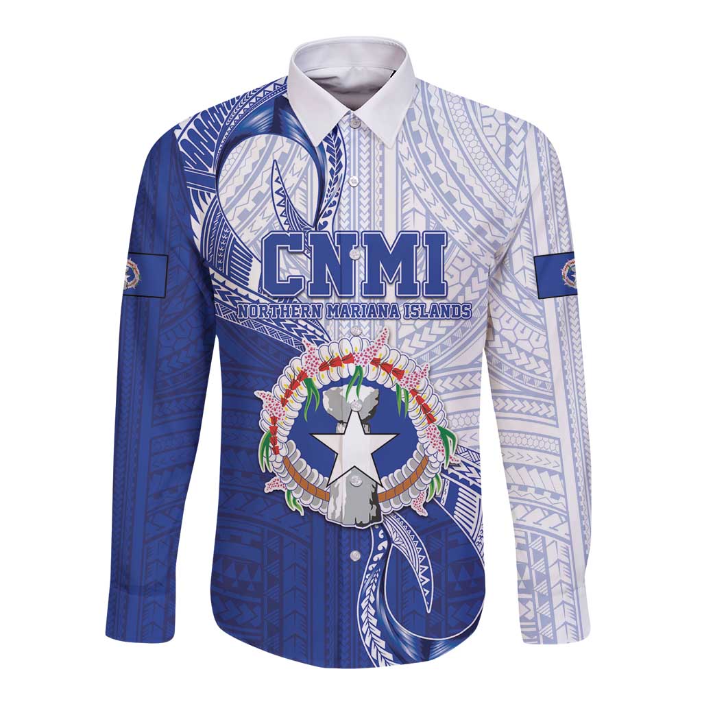 Personalized Northern Mariana Islands Long Sleeve Button Shirt CNMI Seal LT05 Unisex Blue - Polynesian Pride