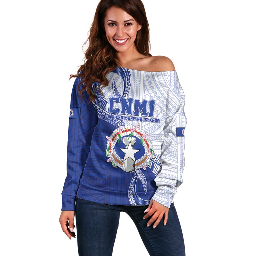 Personalized Northern Mariana Islands Off Shoulder Sweater CNMI Seal