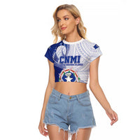 Personalized Northern Mariana Islands Raglan Cropped T Shirt CNMI Seal LT05 Female Blue - Polynesian Pride