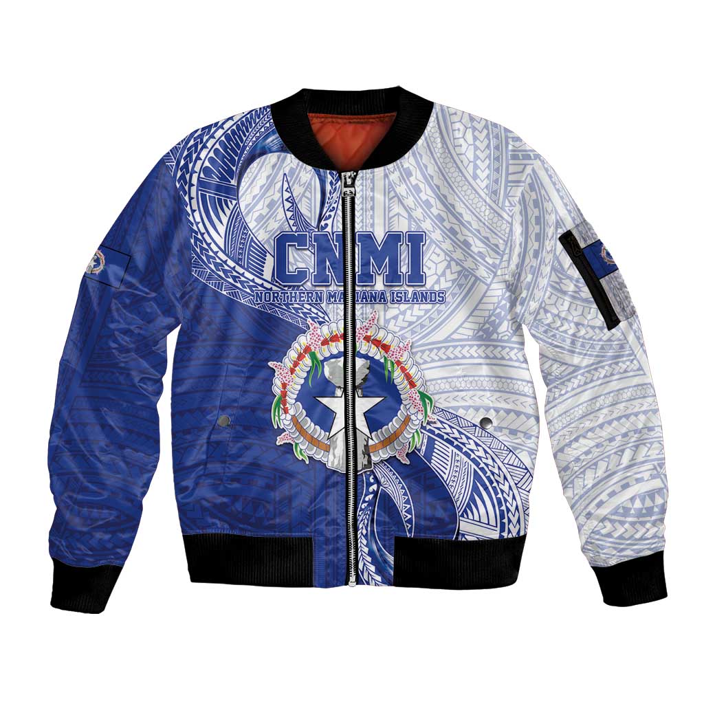 Personalized Northern Mariana Islands Sleeve Zip Bomber Jacket CNMI Seal LT05 Unisex Blue - Polynesian Pride