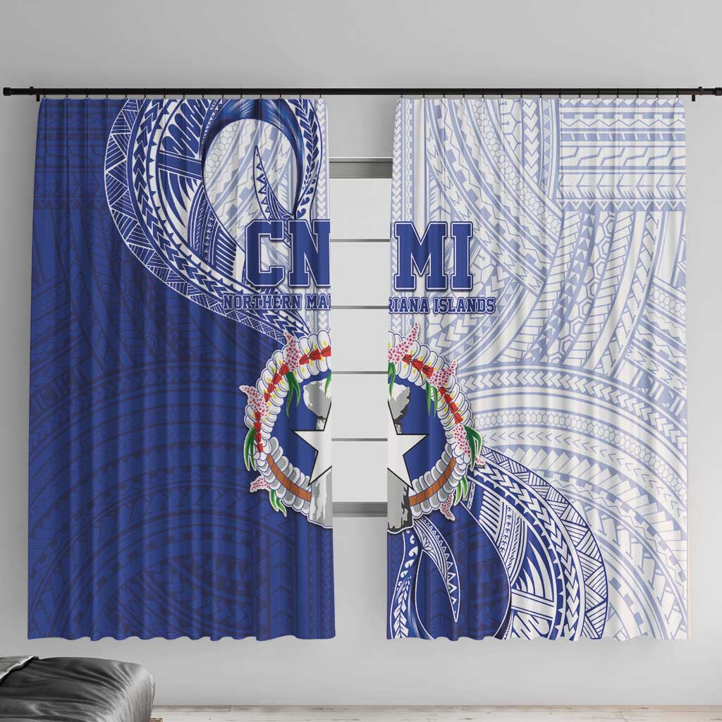 Northern Mariana Islands Window Curtain CNMI Seal LT05 With Hooks Blue - Polynesian Pride
