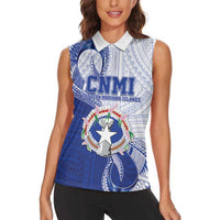 Personalized Northern Mariana Islands Women Sleeveless Polo Shirt CNMI Seal LT05 - Polynesian Pride