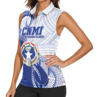 Personalized Northern Mariana Islands Women Sleeveless Polo Shirt CNMI Seal LT05 - Polynesian Pride