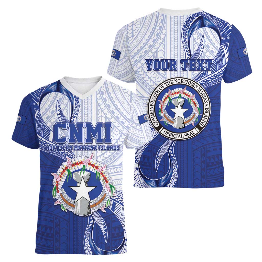 Personalized Northern Mariana Islands Women V-Neck T-Shirt CNMI Seal LT05 - Polynesian Pride