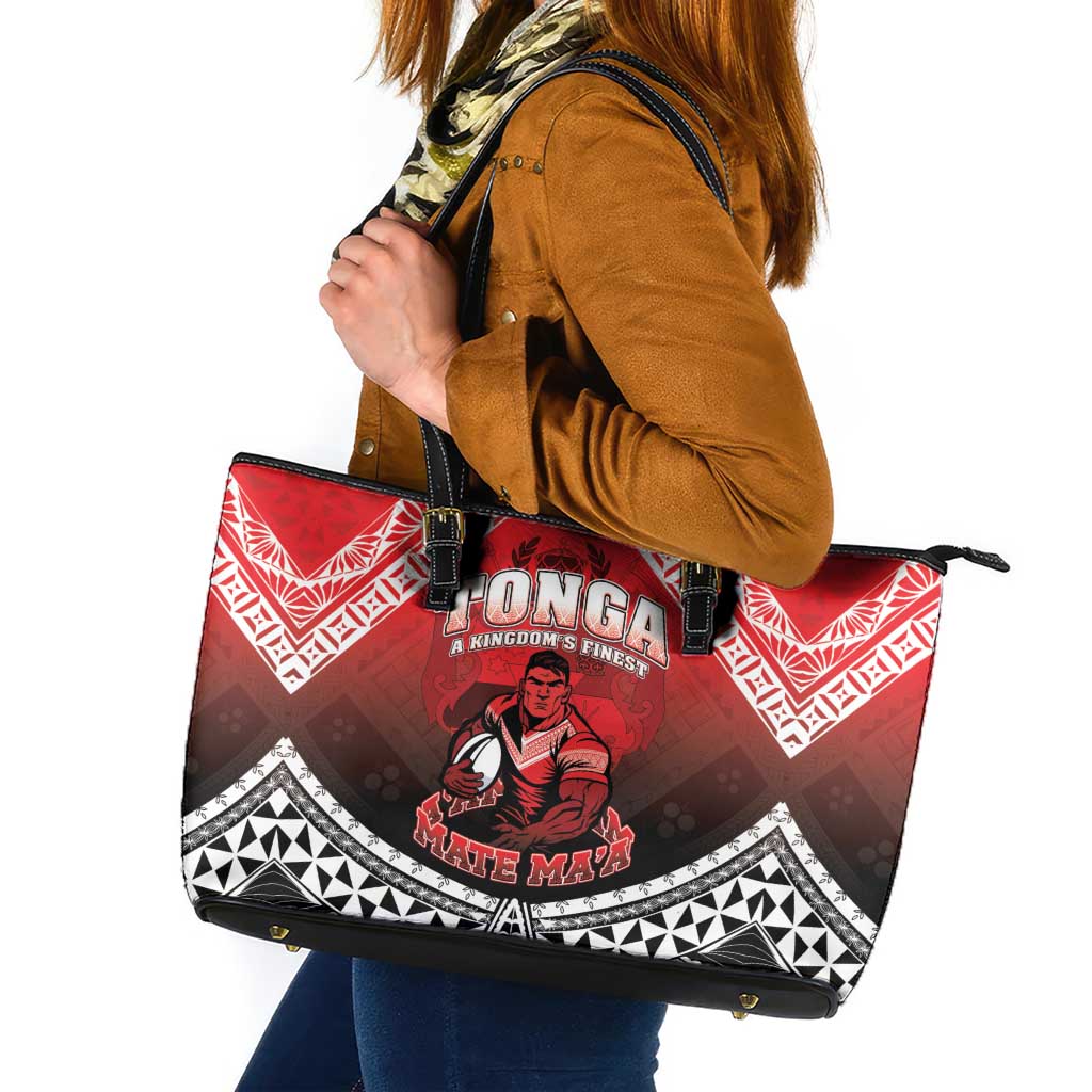 Rugby Tonga MMT Leather Tote Bag Mana O Tonga LT05 Red - Polynesian Pride
