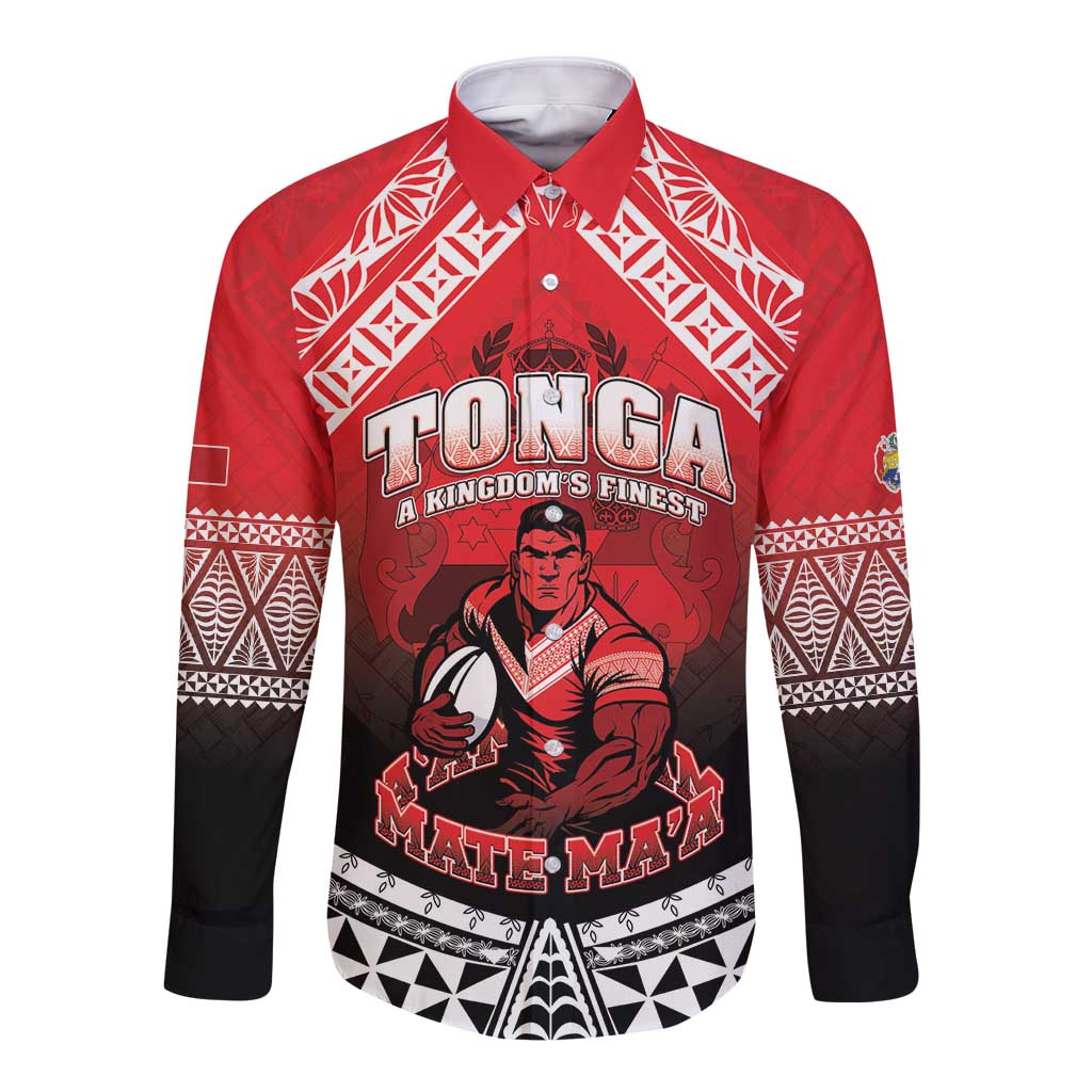 Custom Rugby Tonga MMT Long Sleeve Button Shirt Mana O Tonga LT05 Unisex Red - Polynesian Pride