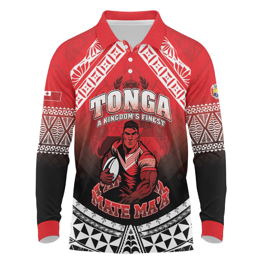 Custom Rugby Tonga MMT Long Sleeve Polo Shirt Mana O Tonga LT05 Red - Polynesian Pride